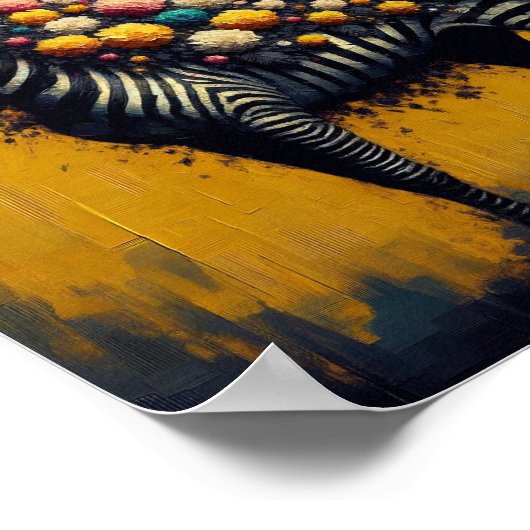 黄色い背景に美しいゼブラと花 ポスター (角)