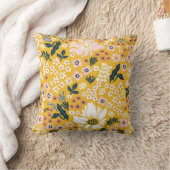 黄色い背景に美しい庭の花。海 クッション (ブランケット)