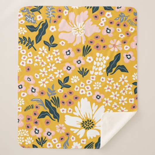 黄色い背景に美しい庭の花。海 シェルパブランケット (正面)