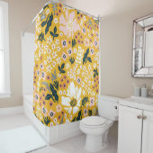 黄色い背景に美しい庭の花。海 シャワーカーテン (インサイチュ)