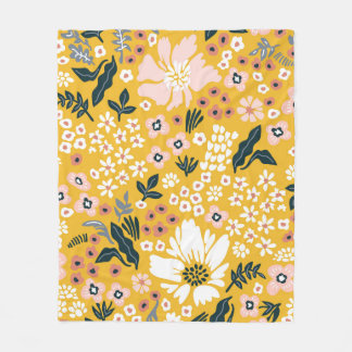 黄色い背景に美しい庭の花。海 フリースブランケット