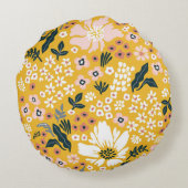 黄色い背景に美しい庭の花。海 ラウンドクッション (裏面)