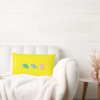 黄色い背景のかわいい海獣枕 ランバークッション