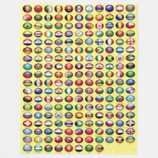 黄色い背景の世界の旗 フリースブランケット