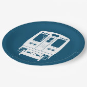 黄色い背景の白いシカゴ「L」プロフィール ペーパープレート (アングル)