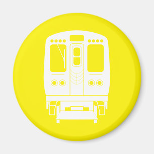 黄色い背景の白いシカゴ「L」プロフィール マグネット