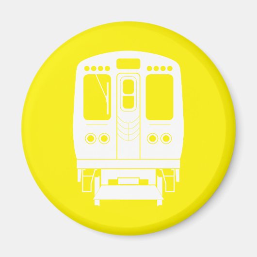 黄色い背景の白いシカゴ「L」プロフィール マグネット (正面)