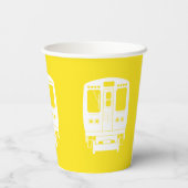 黄色い背景の白いシカゴ「L」プロフィール 紙コップ (裏面)