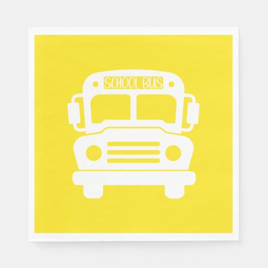 黄色い背景の白いスクールバス スタンダードランチョンナプキン (正面)