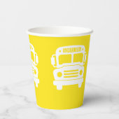 黄色い背景の白いスクールバス 紙コップ (裏面)