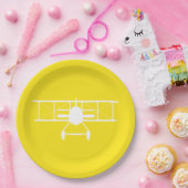 黄色い背景の白い二面縦断 ペーパープレート (パーティー)