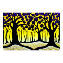 黄色い背景を持つ紫はっきりしたの果樹