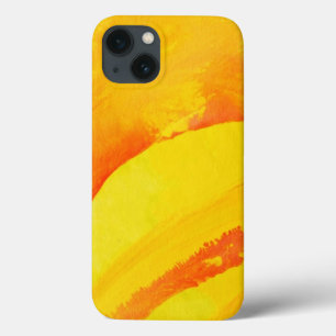 黄色い背景。 紙の水彩画 iPhone 13ケース