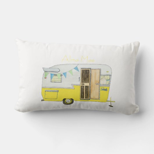 黄色い腰神経の枕のヴィンテージのキャンピングカートレーラー ランバークッション (裏面)