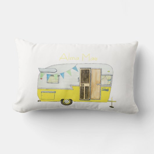 黄色い腰神経の枕のヴィンテージのキャンピングカートレーラー ランバークッション (正面)