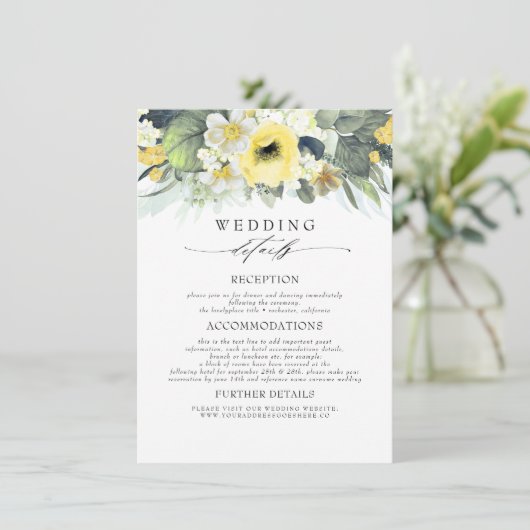 黄色い色の花結婚の情報 エンクロージャーカード (スタンド正面)