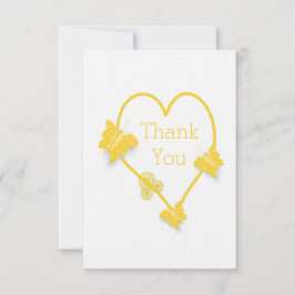 黄色い色の蝶のハート結婚の感謝 招待状