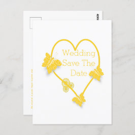 黄色い色の蝶ハート日付を保存 ポストカード