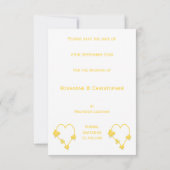 黄色い色の蝶ハート日付を保存 招待状 (裏面)