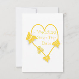 黄色い色の蝶ハート日付を保存 招待状