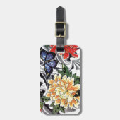 黄色い芍薬と蝶のタトゥーデザイン ラゲッジタグ (正面縦)