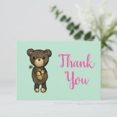 黄色い花が咲き誇る可愛いブラウンベア サンキューカード (スタンド正面)