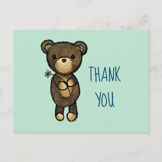 黄色い花が咲き誇る可愛いブラウンベア ポストカード (正面)