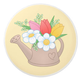 黄色い花が咲く園散水缶 セラミックノブ