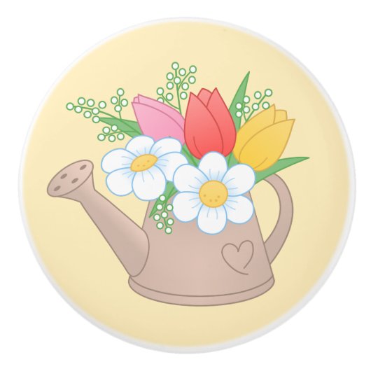 黄色い花が咲く園散水缶 セラミックノブ (正面)