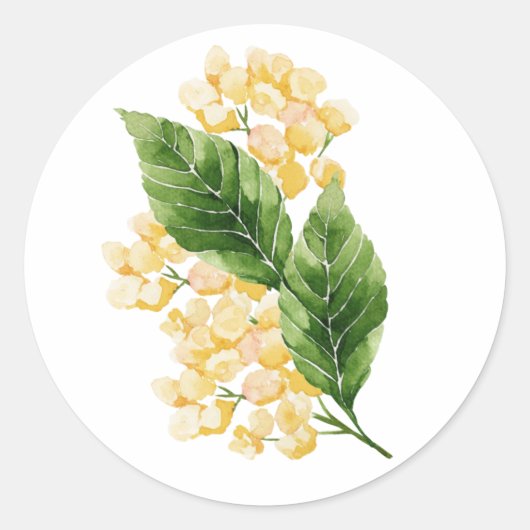 黄色い花が水色に設定 ラウンドシール (正面)