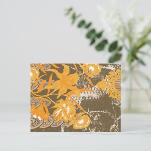 黄色い花が絵を描付いているデザイン ポストカード (スタンド正面)