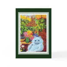 黄色い花で囲まれた擬人化の白猫