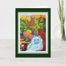 黄色い花で囲まれた擬人化の白猫 カード