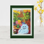 黄色い花で囲まれた擬人化の白猫 カード (黄色い花)