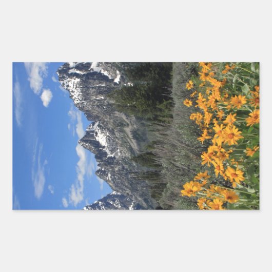 黄色い花との壮大なTetons 長方形シール (正面)