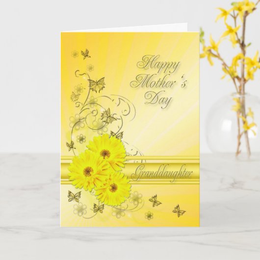 黄色い花との孫娘の母の日のため カード (黄色い花)