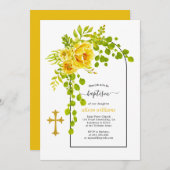 黄色い花とアーチフローラバプテスマ 招待状 (正面/裏面)