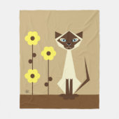 黄色い花とシャム猫フリースブランケット フリースブランケット (正面)