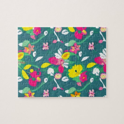 黄色い花とピンクの花のパターン ジグソーパズル (横)