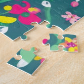 黄色い花とピンクの花のパターン ジグソーパズル (側面)
