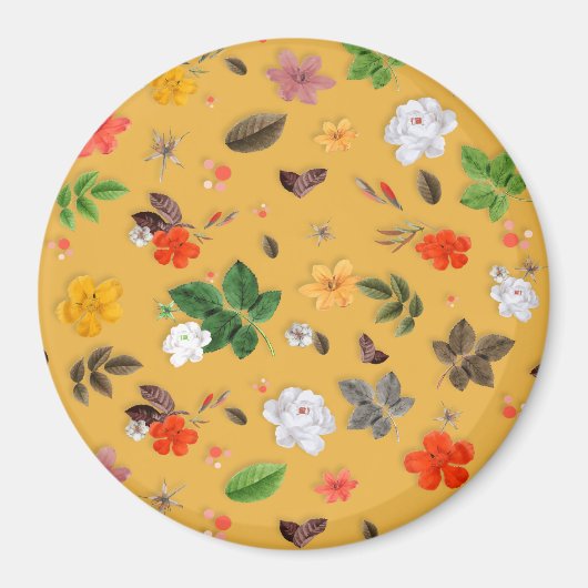 黄色い花と白いバラ20 マグネット (正面)