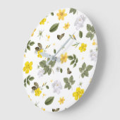 黄色い花と白いバラ3 ラージ壁時計 (傾斜)