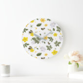 黄色い花と白いバラ3 ラージ壁時計 (ホーム)