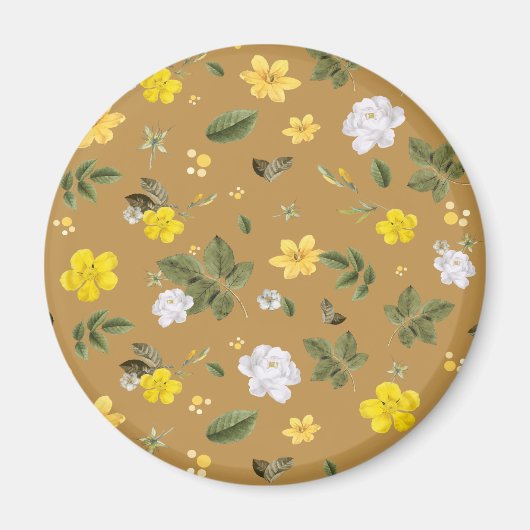 黄色い花と白いバラ4 マグネット (正面)