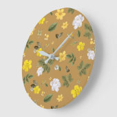 黄色い花と白いバラ4 ラージ壁時計 (傾斜)