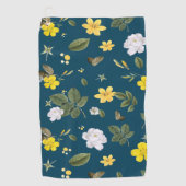 黄色い花と白いバラ ゴルフタオル (正面)