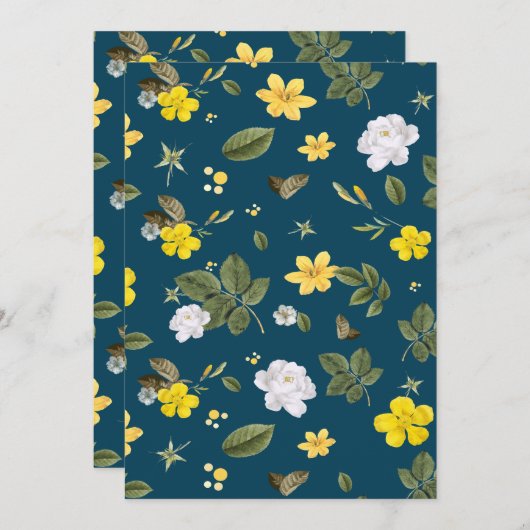 黄色い花と白いバラ サンキューカード (正面/裏面)