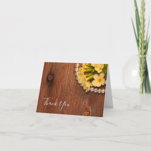 黄色い花と納屋の木のカントリー サンキュー サンキューカード (正面)