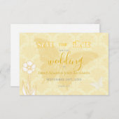 黄色い花と蝶結婚の セーブザデート (正面/裏面)