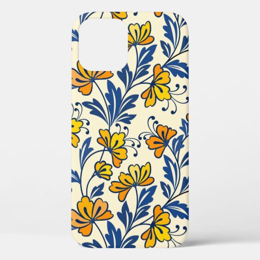 黄色い花と青い葉のデザインの継ぎ目のないパター Case-Mate iPhoneケース (裏面)